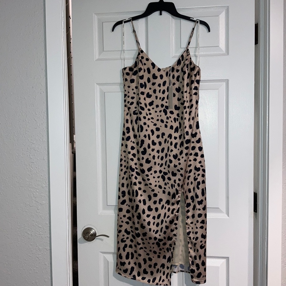 VICI Satin Leopard Slit Dress (NWT-M)
